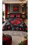 Kara Gül 5D Digital Printed Cotton Double Duvet Cover Set 6 Pieces