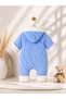 Baby Boy Welsoft Jumpsuit with Rabbit Applique, Cross Zipper, Hooded, Baby Blue - 3