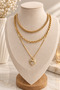 Gold Yellow Stone Heart Pendant Knitted Model 3-Piece Necklace Set - 2