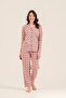 Women's patterned pink pajama set, boxed pajamas, shirt collar, pocket detailed 50% cotton 50% modal fabric, - 5