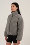 Women's Gray Stand Collar Long Sleeve Coat with Zipper Detail - 2