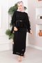 Openwork blouse skirt knitwear set black