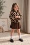 Girl's Leopard Patterned Knitwear Cardigan and Pleated Skirt 2-Piece Set - 3