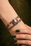 Pink Stone Flower Motif Pure Copper Women's Bracelet Handmade Adjustable Clasp - 2