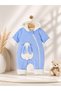 Baby Boy Welsoft Jumpsuit with Rabbit Applique, Cross Zipper, Hooded, Baby Blue - 2