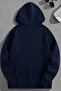 Unisex 3 Thread Cotton Navy Blue Nope Print Loose Fit Sweatshirt Hoodie - 2