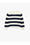 Buttoned Long Sleeve Crew Neck Striped Knitwear Sweater - 3