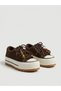 26K366-1 Genuine Leather Accessory-Detail Platform Sole Fleece Sneaker for Women