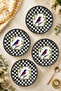 Set of 6 Bird Patterned Black and White Porcelain Cake or Dessert Plates 19 cm - Modern Presentation and Breakfast Plate