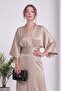 Women's Double-Breasted Satin Belted Evening Dress Jumpsuit Black, Beige - 4