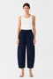 Elastic Waist, Lace-Up, Pocketed, Front Paneled, Barrel Fit, Balloon Leg Trousers, Navy Blue