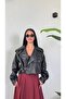 Short Oversize Jacket with Large Pocket Detail and Belt, Very Stylish Faux Leather Jacket - 4