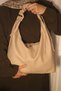 Women's Beige Shoulder Bag with Drawstring Detail and Zipper, Large Hobo Bag