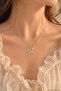 Women's Enamel Butterfly Flower Detailed Pearl Stone Romantic Stylish Minimal Elegant Design Necklace - 2