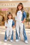 PREMIUM Girls' Denim Trim Striped Pants Sweat 2-Piece Festive Outfit Set - 7-14 age