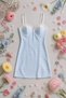 Blue Color Piticare Woven Satin Nightgown with Lace Detail on the Chest - 3