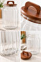 1150 ml Acacia Lid Borosilicate Striped Glass Jar – Container for Storing Herbal Tea, Coffee, and Dry Foods - 4