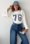 Women's 76 Printed Oversize Blouse Wide Sleeve Crew Neck Loose Top - 2