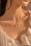 Women's Enamel Butterfly Flower Detailed Pearl Stone Romantic Stylish Minimal Elegant Design Necklace - 2