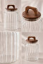 3000 ml Acacia Lid Striped Glass Jar – Large Size Kitchen Storage Jar with Wooden Handle - 4