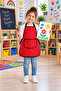 Red Kids Apron with Pockets Painting Activity Apron Washable Nursery Kindergarten Kitchen Painting Apron Liquid Proof for 5-10 Years - 5