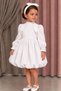 Girl's White Balloon Skirt Long Sleeve Stylish Special Occasion Dress - 2