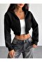 Trend Nawly 3 Thread Crop Zippered Hooded Crop Sweatshirt Cardigan - 6