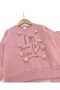 Girl's Winter 3-Strand Ribbon Heart Printed Top and Bottom Set with Pompoms for Ages 2-3-4-5-6 - 6