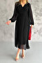 Belt Detailed Lined Pompom Chiffon Dress Black - 2