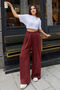Women's Cupra Modal Pleated Wide Leg Casual Pants 6006 Claret Red - Premium Series - 3