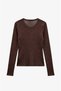 Brown Sparkle Glitter Crew Neck Blouse - 6