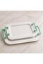Metal Serving Tray Set 2 Pieces - White with Green Handles - 5