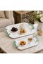 Metal Serving Tray Set 2 Pieces - White with Green Handles