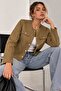 Women's Suede Look Jacket with Snap Pocket Detail Fk3535 - 4