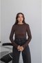 Brown Sparkle Glitter Crew Neck Blouse