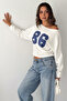 Women's 86 Printed Boat Neck Long Sleeve Crop Blouse - 4