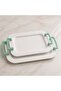 Metal Serving Tray Set 2 Pieces - White with Green Handles - 4