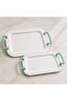 Metal Serving Tray Set 2 Pieces - White with Green Handles - 3