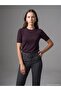 10779 Crew Neck Short Sleeve Knitwear Blouse-Purple