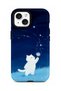 iPhone 15 Compatible - White Style Cat, Double Layer Cover, Glossy Surface Protective Case