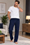 Men's Pajama Bottoms Navy Blue Plaid Patterned Relaxed Cut Home Pajama Pants