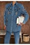 Women's Front Beaded Embroidered Denim Oversize Shirt - 5