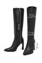 Women's Black Zippered Thin High Heeled Leather Boots Af530003Dv - 4