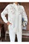 Women's Front Beaded Embroidered Denim Oversize Shirt - 3