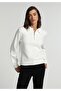 Regular Fit Zippered Plain Women's White Sweater