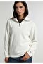 Regular Fit Zippered Embroidered Women's Ecru Sweatshirt
