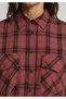 Fashion Fit Shirt Neck Plaid Women's Orange Long Sleeve Shirt - 4