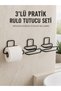 3-Piece Adhesive Toilet Paper Holder Set Black Wall Mounted Roll Paper Holder