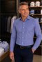 100% Cotton Long Sleeve Striped Men's Shirt Slim Fit Cut Collar Breathable Fabric