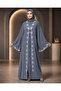 Grey Floral Lace Butterfly-Sleeve Abaya